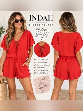 INDAH Shorts Romper Red